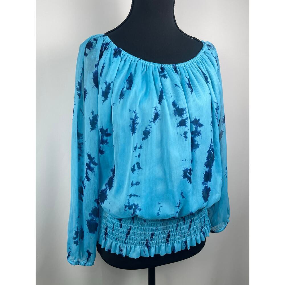 Colleen Lopez Blue Tie-Dye Smocked Hem Blouse Size L​ - Picture 2 of 7